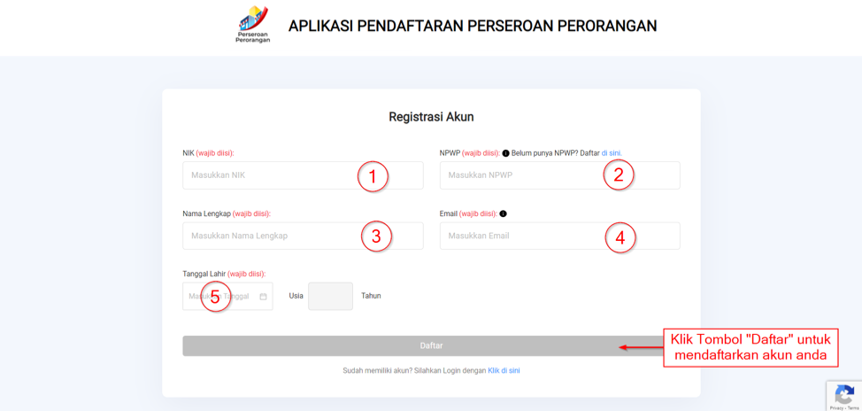 Mengisi Formulir Pendaftaran PT secara Online